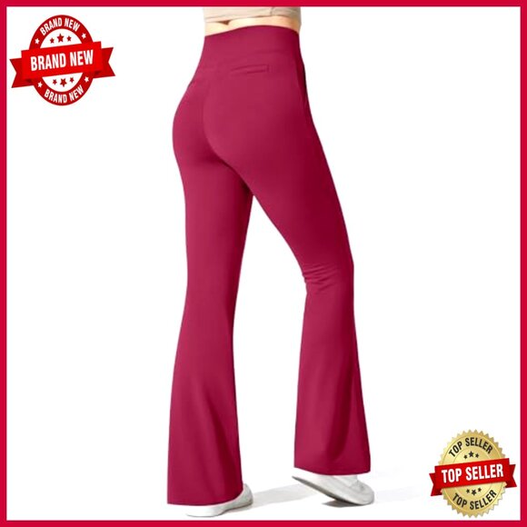 Fleece Lined Flare Yoga Pants High Waist Thermal Leggings with Pockets - Picture 3 of 6